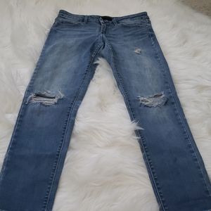 Uniqlo Jeans and navy blue striped top